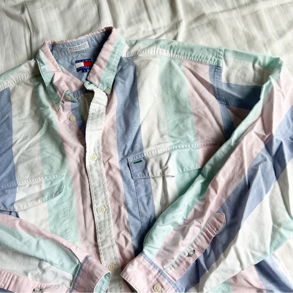 Vintage Tommy Hilfiger Striped Pastel Oversized Button Down